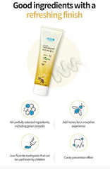 Close-up of ingredients including propolis, mastic oil, myrrh tincture, xylitol, and green tea extract