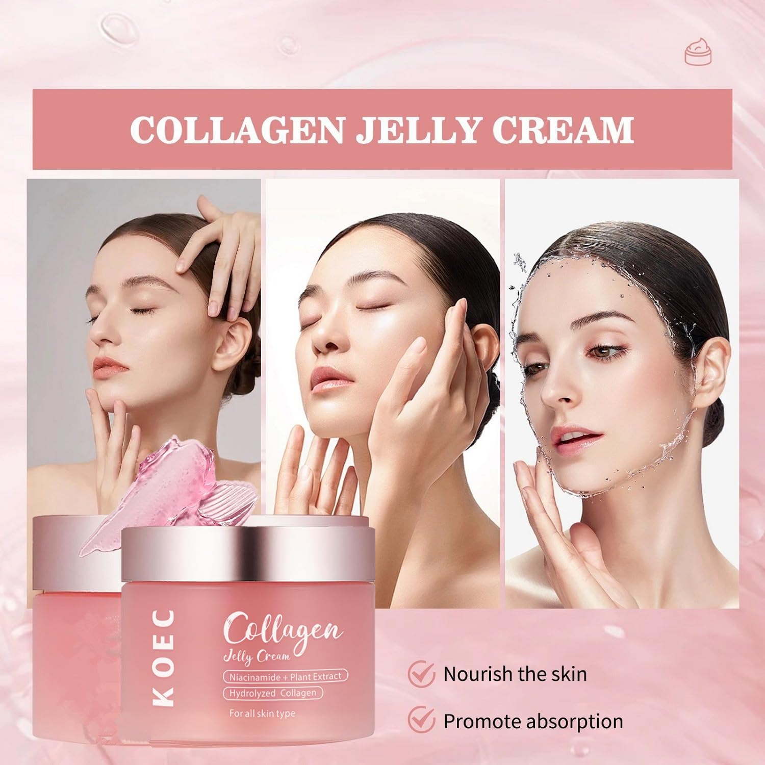 Swirl of LOYOTICE Collagen Jelly Cream demonstrates creamy texture for pampering.