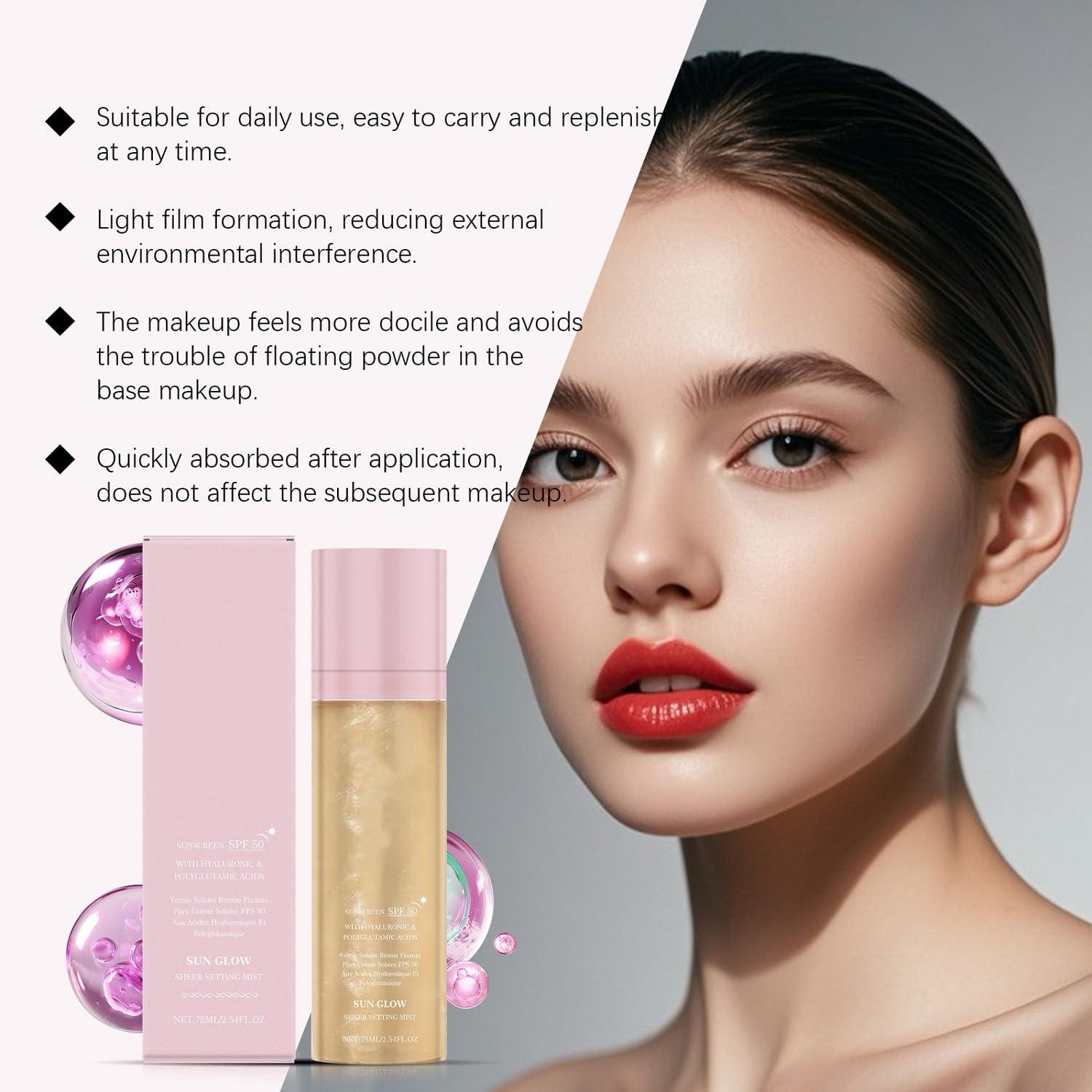 LOYOTICE Sunglaze mist dispense shows smooth, even application.