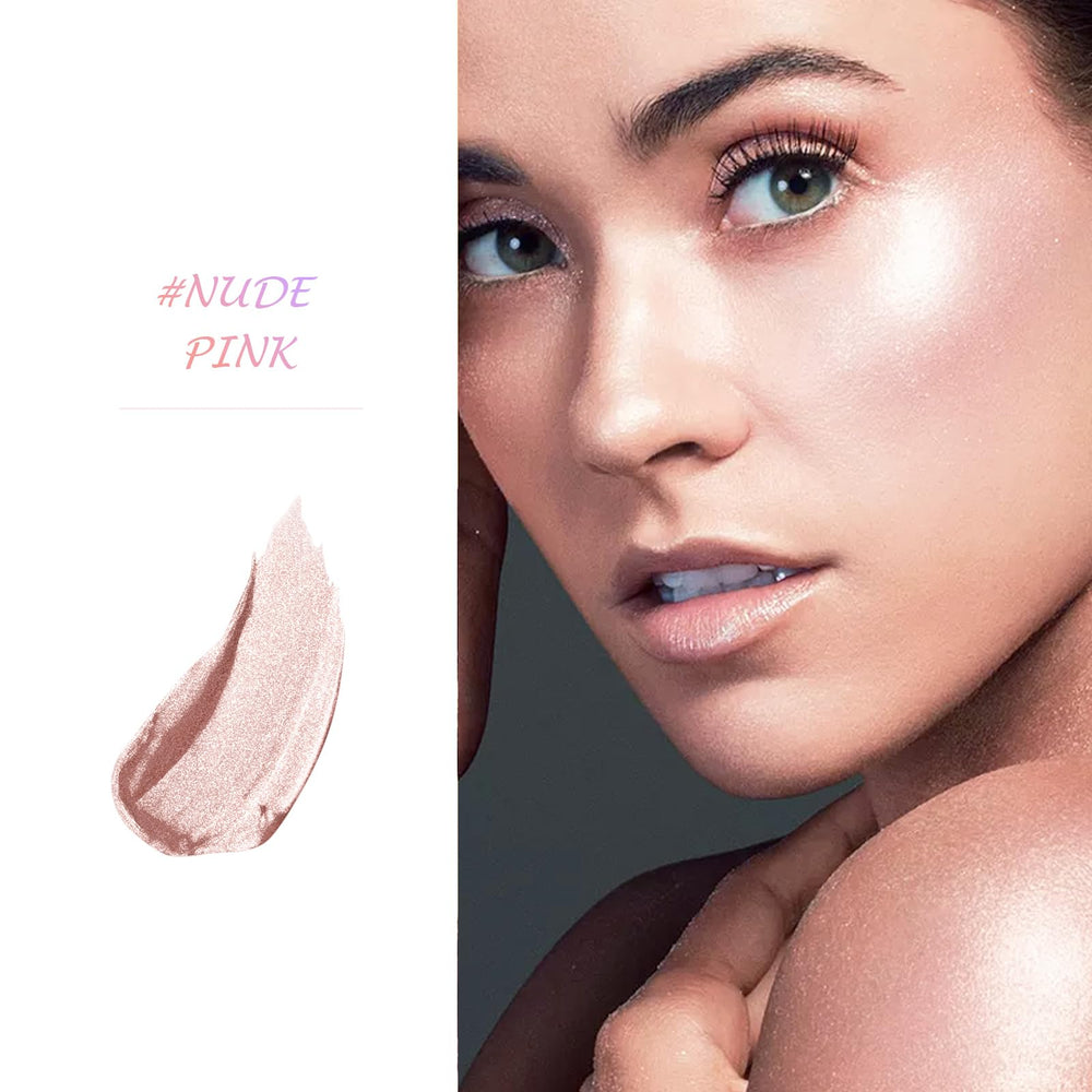 LSxia Nude Pink palette swatch demonstrates multi-area highlight on cheekbones and eyelids.