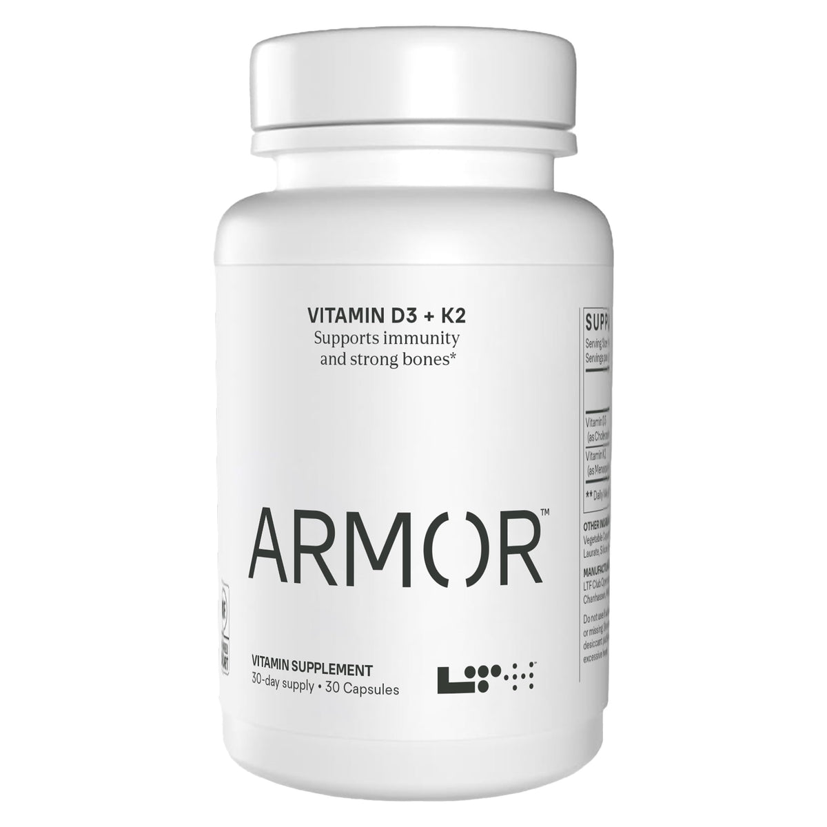 Front view of LTH Armor Vitamin D3 & K2 bottle