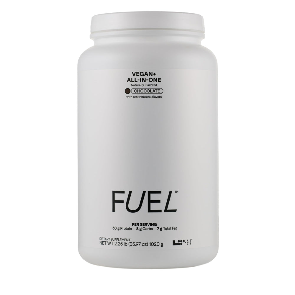 LTH Fuel Vegan & All-in-One Chocolate flavor protein shake canister
