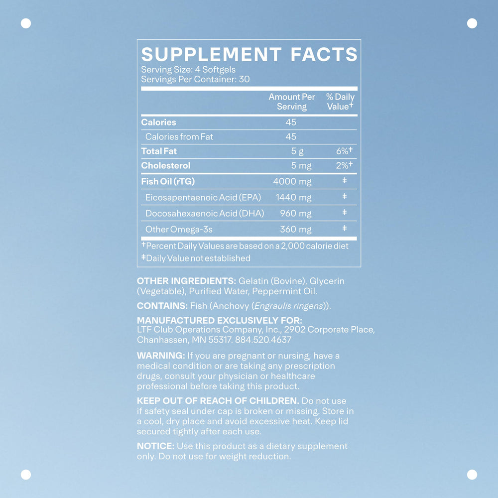 Close-up of LTH Glow Omega-3 capsules
