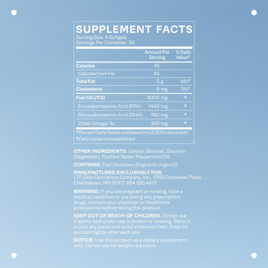 Close-up of LTH Glow Omega-3 capsules