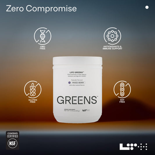 Scooped Life Greens powder being poured into a glass