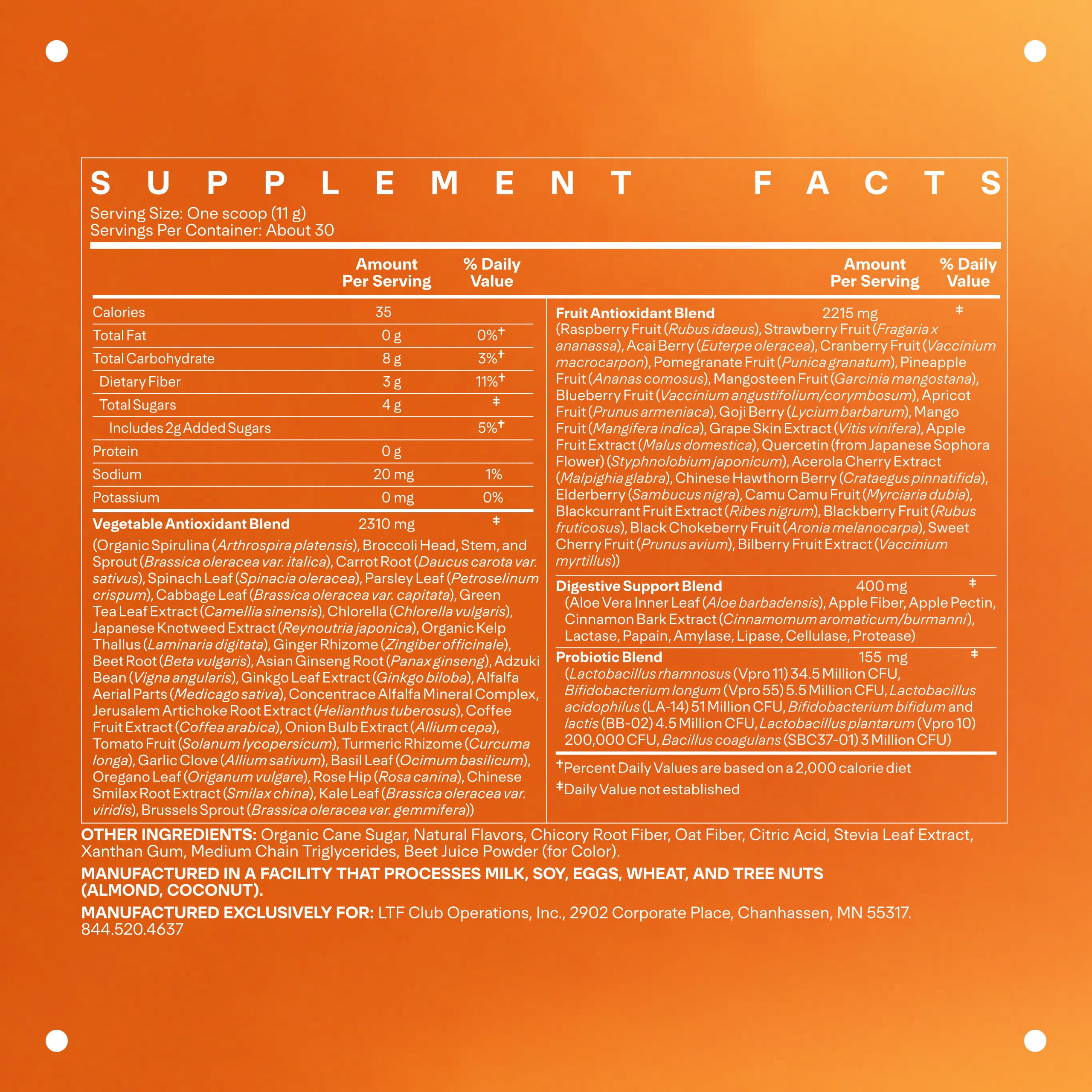 Close-up of probiotic and enzyme ingredients on Life Greens packaging