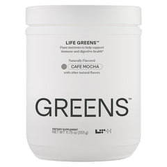 Front view of LTH Life Greens Cafe Mocha canister