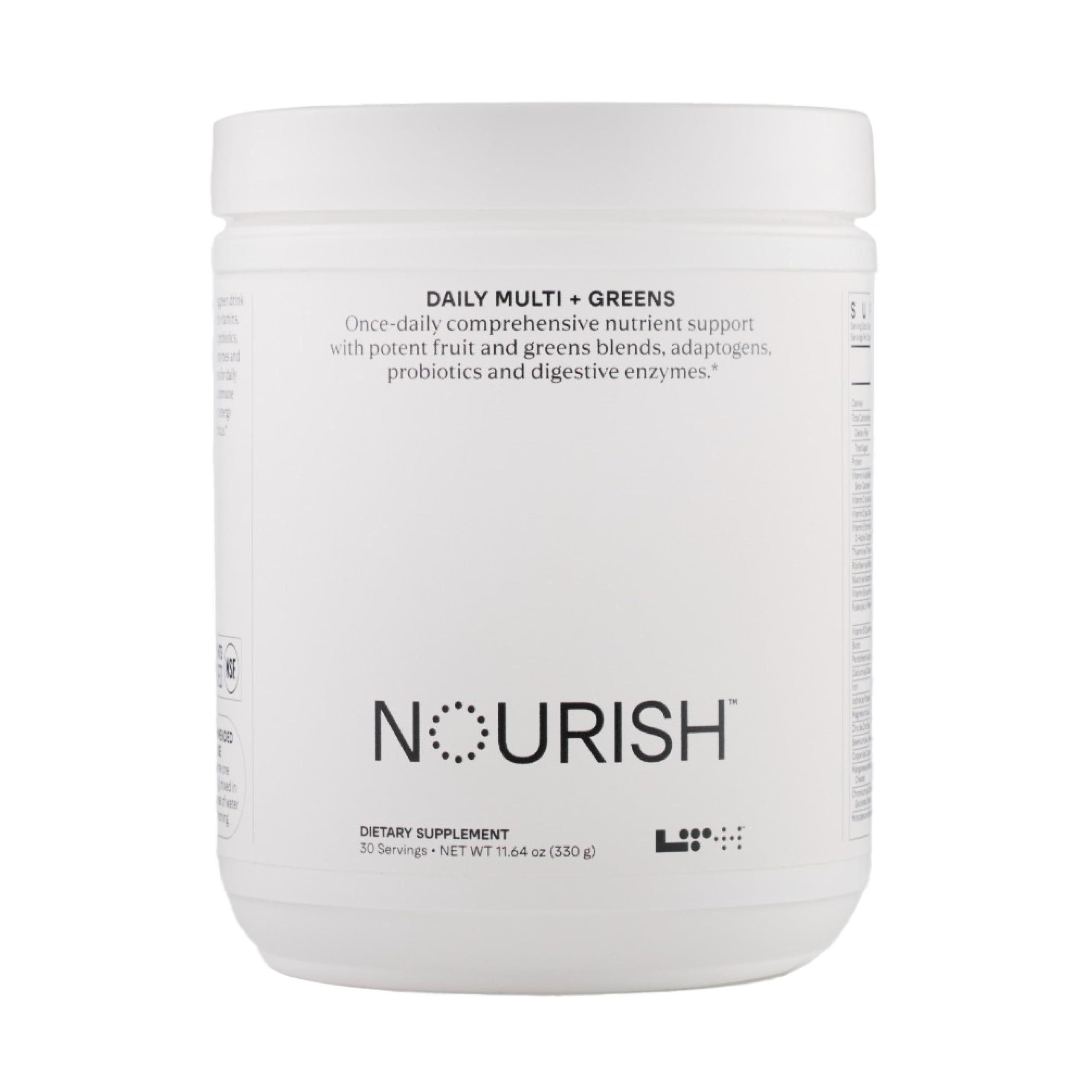 Bottle front label of LTH Nourish Multi Plus Greens