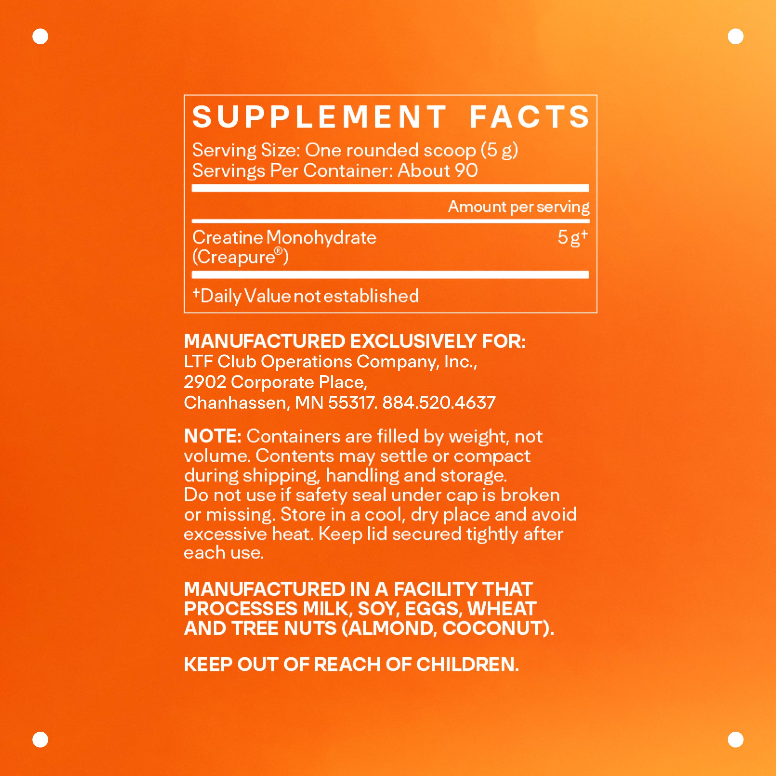 LTH Power Creatine Monohydrate bottle label