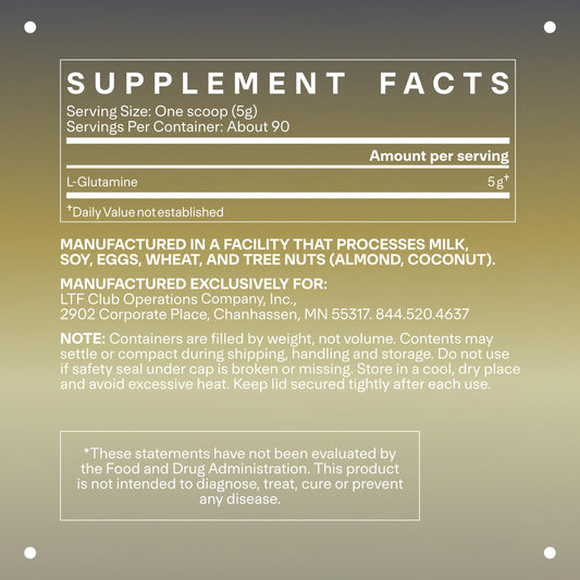 LTH Repair L-Glutamine jar with label showing ingredients