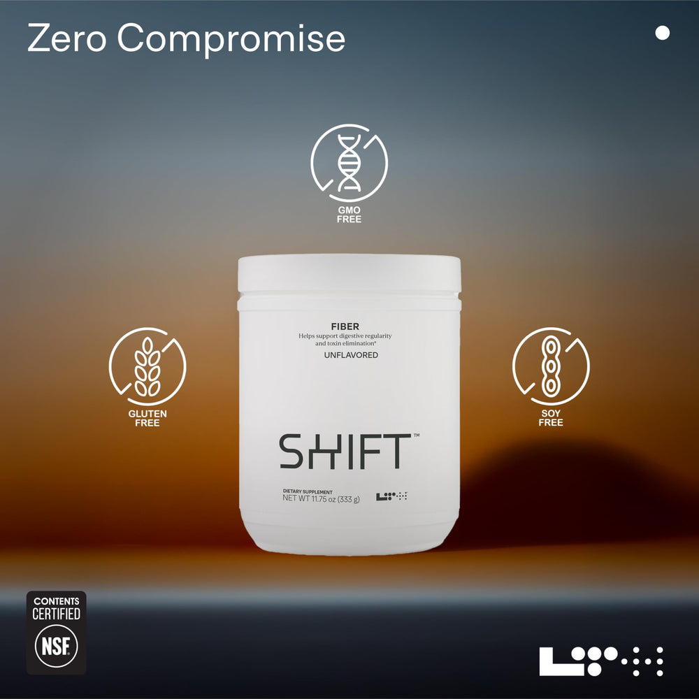 Graphic showing 5 g fiber per scoop in LTH Shift