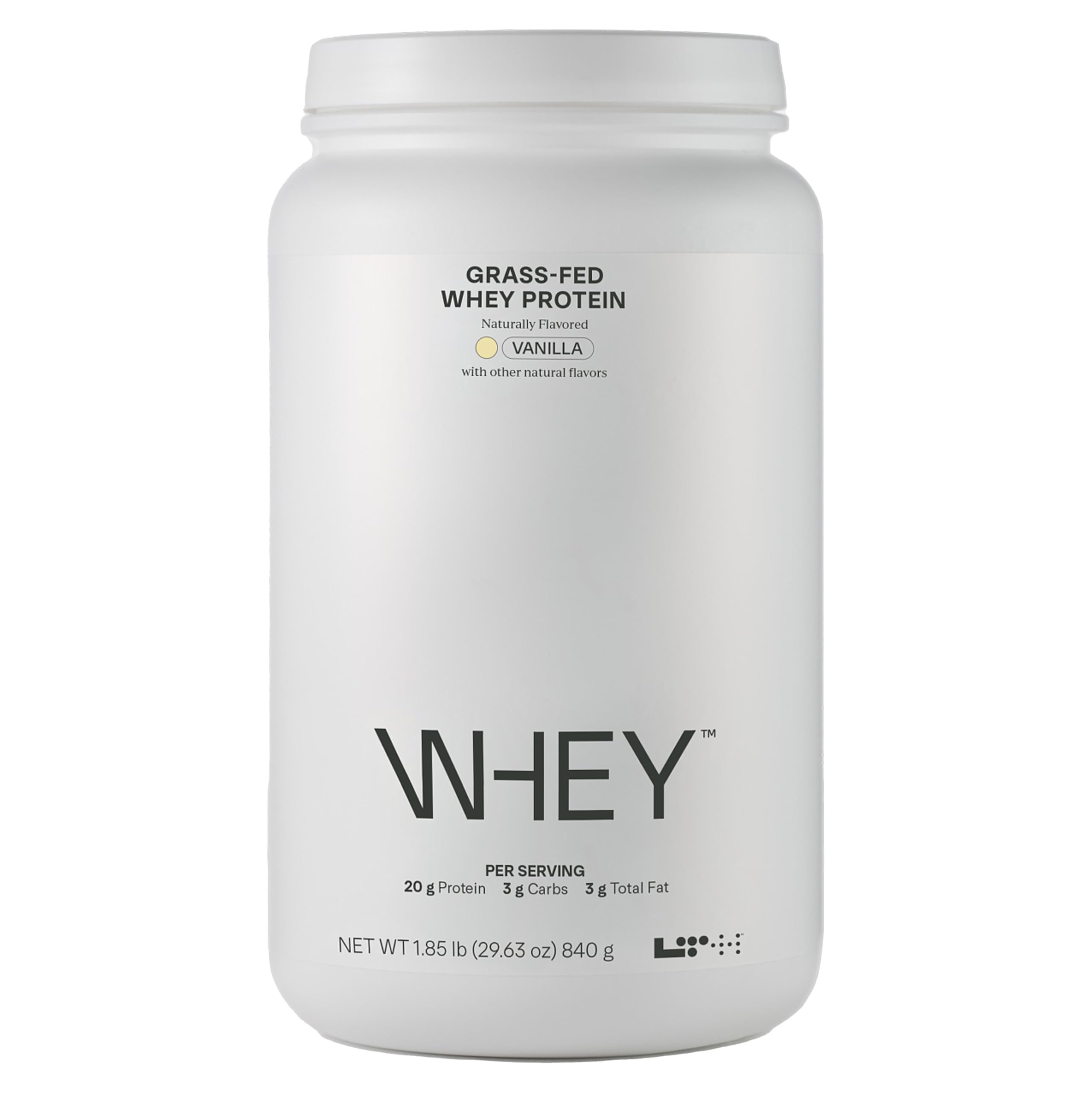 Front label of LTH Whey Protein grass-fed vanilla 930g