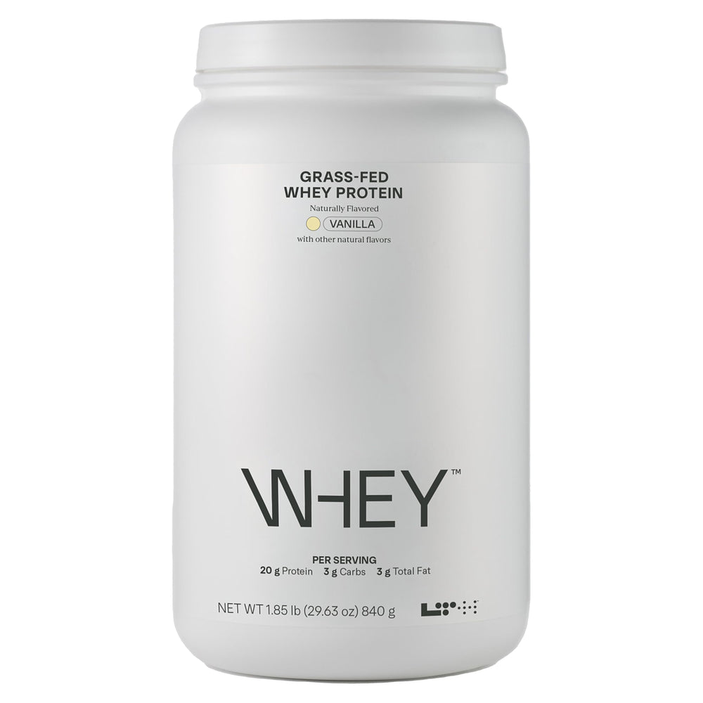 Front label of LTH Whey Protein grass-fed vanilla 930g