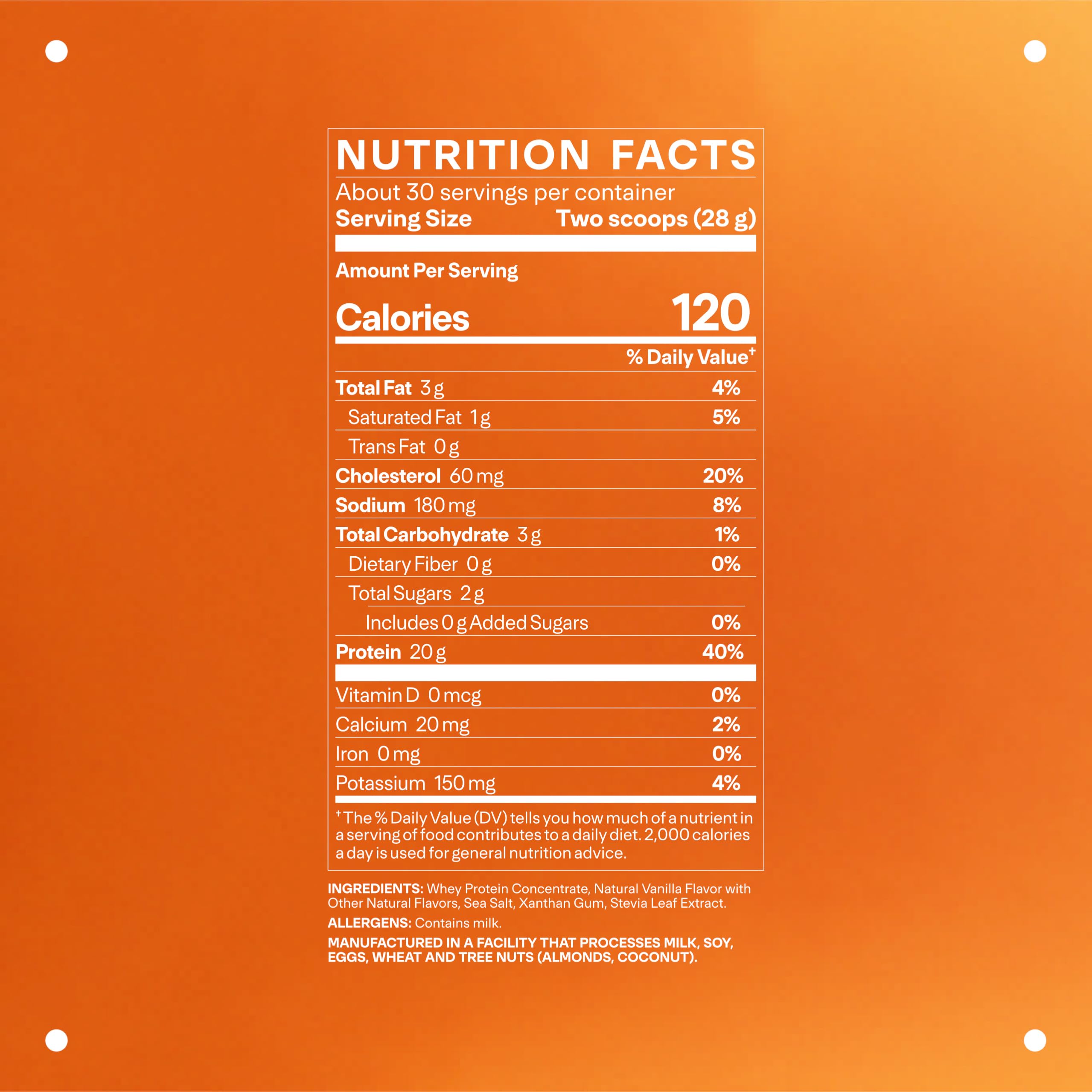 Ingredients list for LTH Whey Protein grass-fed vanilla 930g