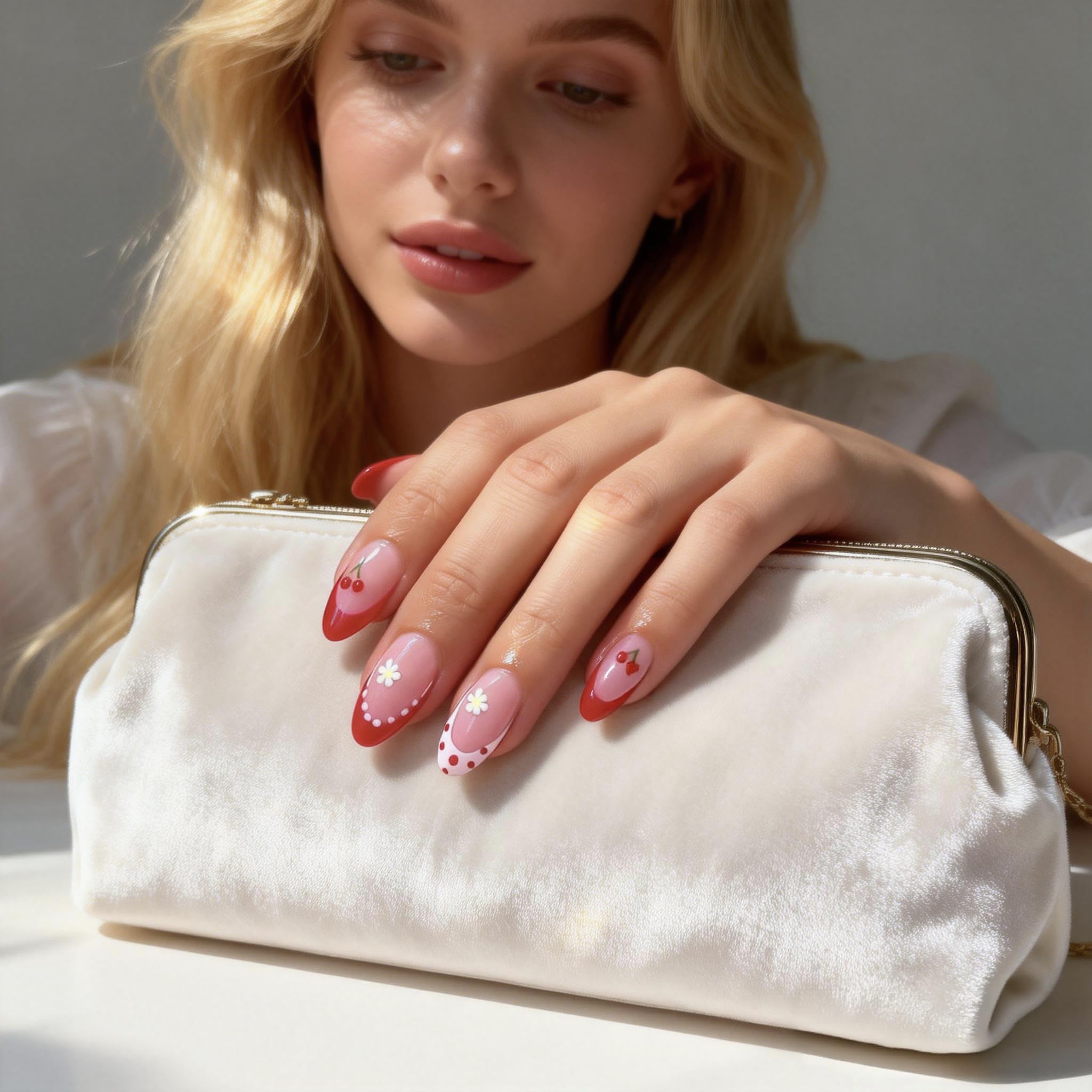 LTXHZYYL polka dot detail nails for playful style and flair.