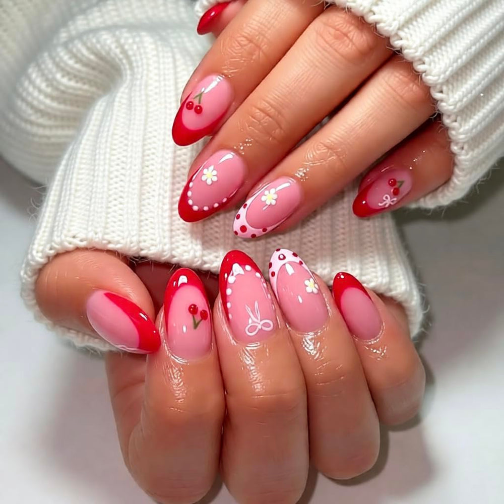 LTXHZYYL red almond press-on nails in a versatile daily wear set.