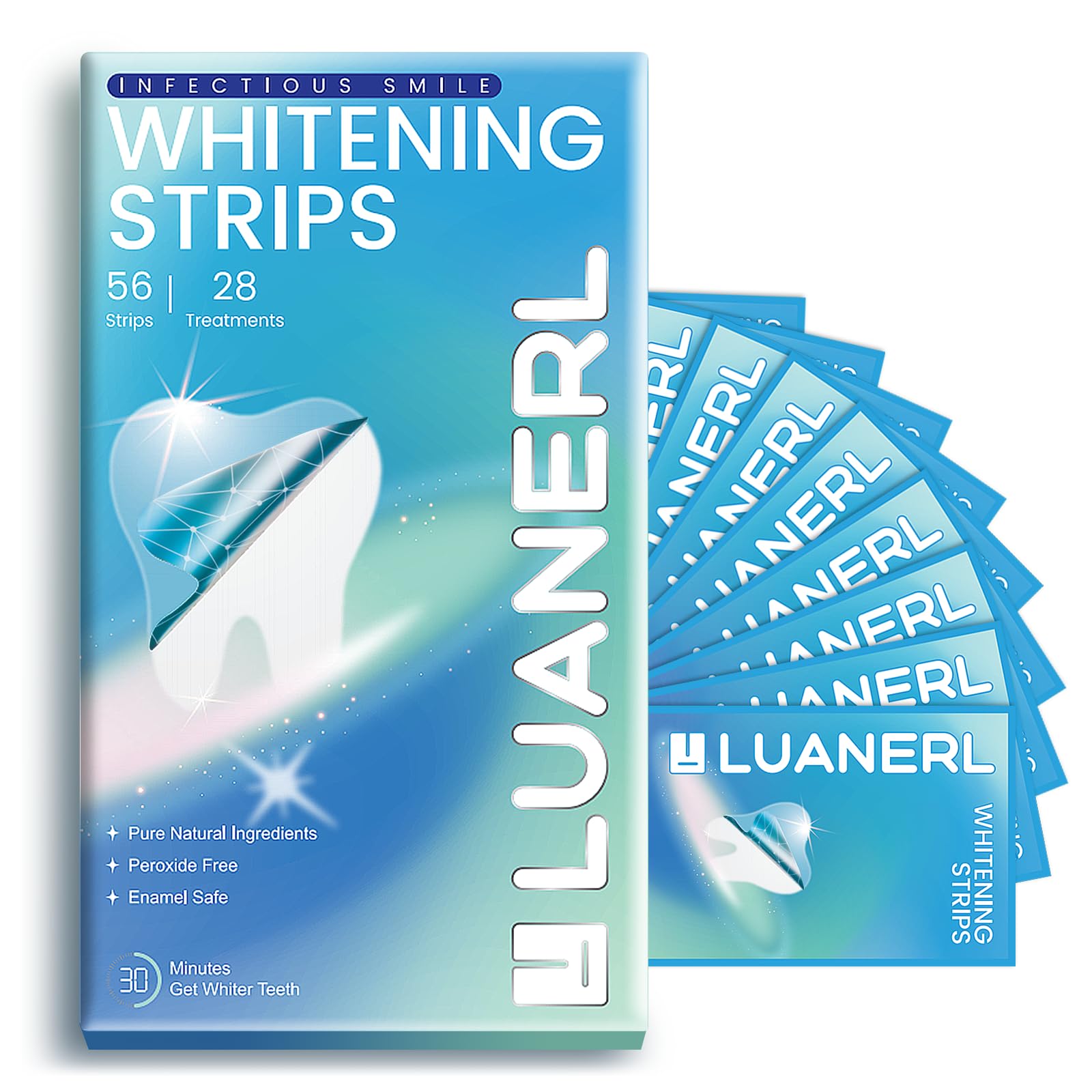 LUANERL Teeth Whitening Strips package showing 56 strips