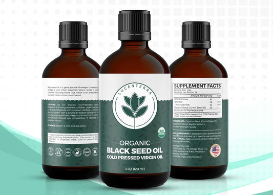 Label for Lucenterra Black Seed Oil 4oz