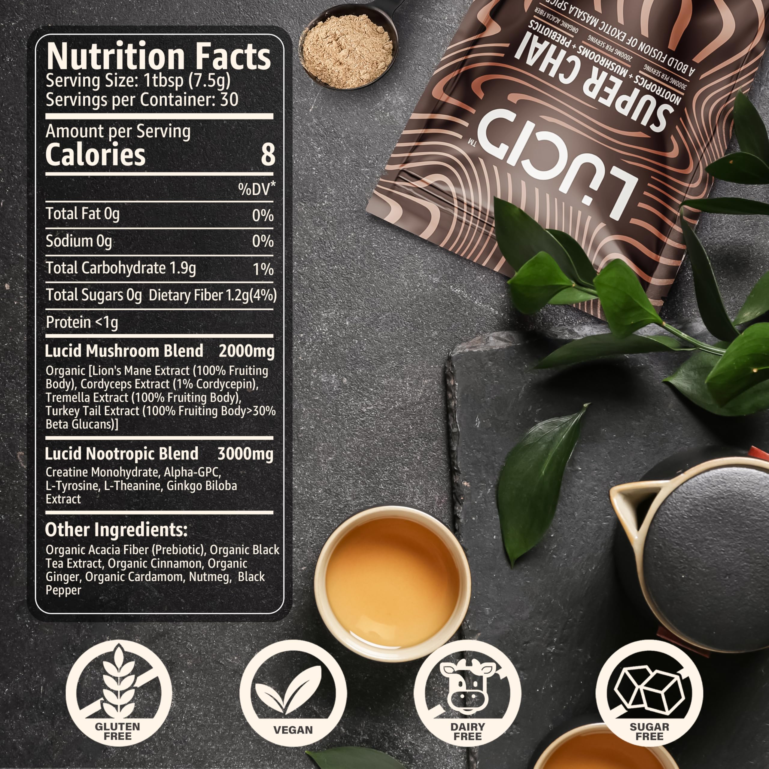 L-Theanine and Ginkgo Biloba in mushroom chai