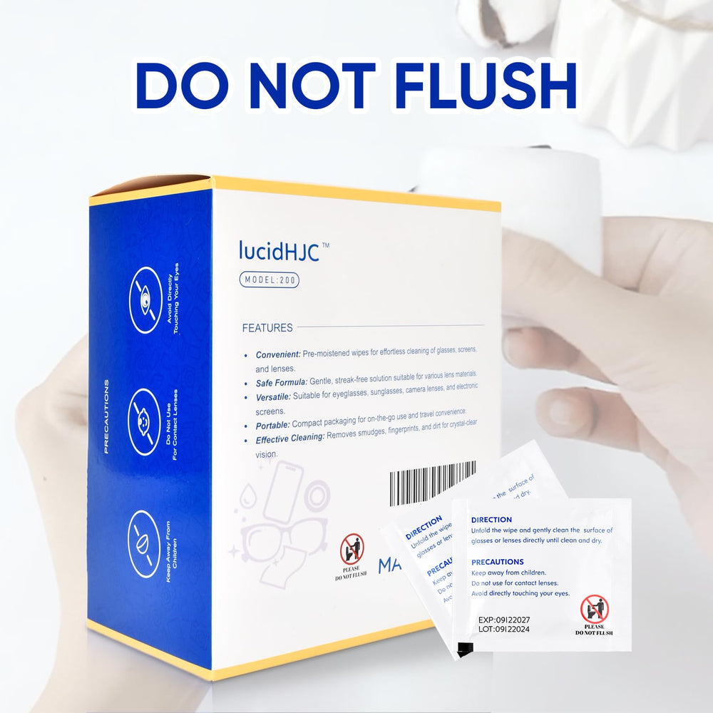 Wrapped paper wipes packaging for LucidHJC lens wipes