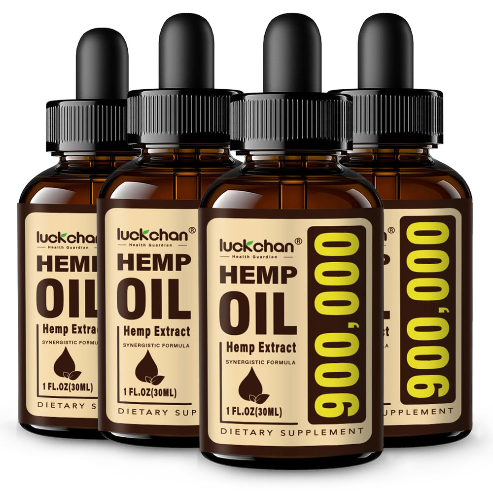 LUCKCHAN 4-Pack Premium Hemp Oil bottles on white background