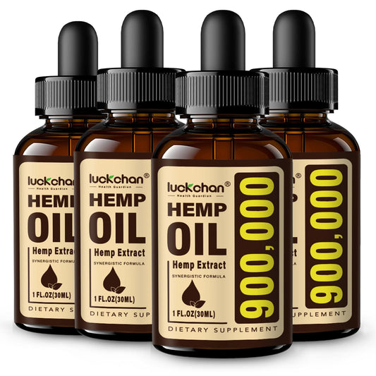 LUCKCHAN 4-Pack Premium Hemp Oil bottles on white background