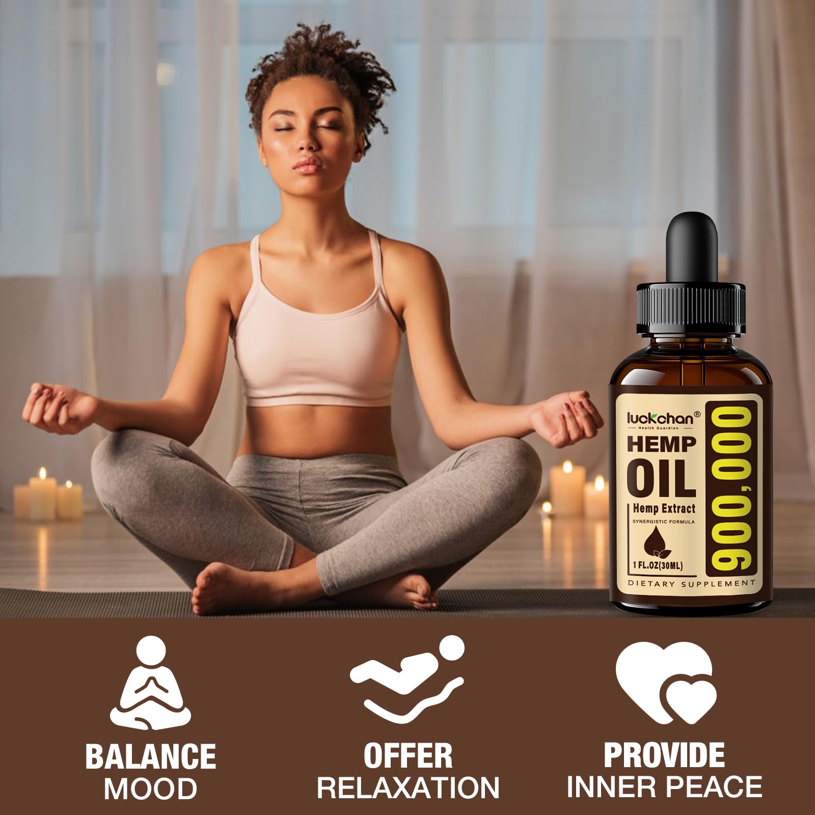 Set of four hemp oil bottles arranged together