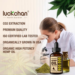 Lab-tested hemp oil quality seal on bottle