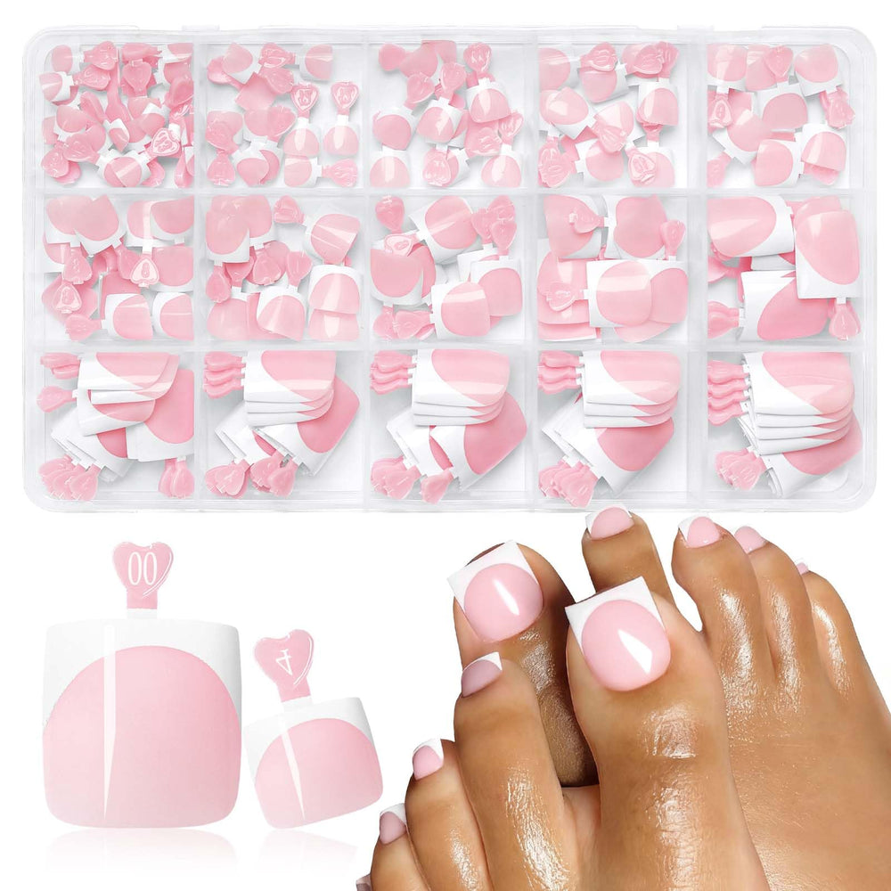 LuckForever pink French-tip press-on toenails for at-home pedicure convenience