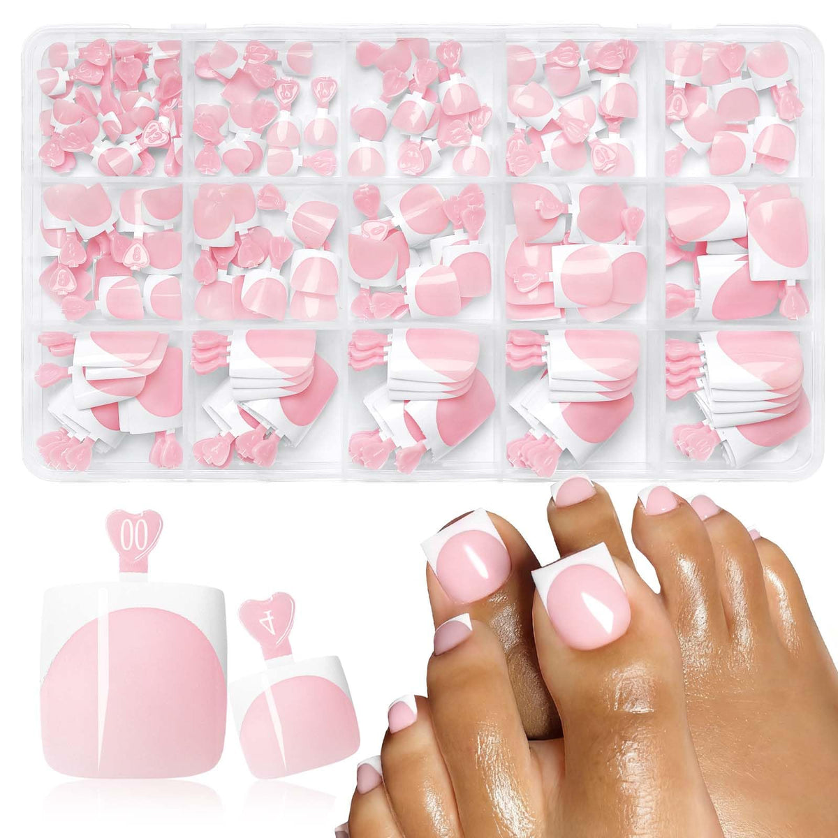 LuckForever pink French-tip press-on toenails for at-home pedicure convenience