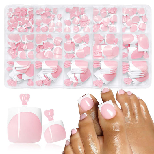 LuckForever pink French-tip press-on toenails for at-home pedicure convenience