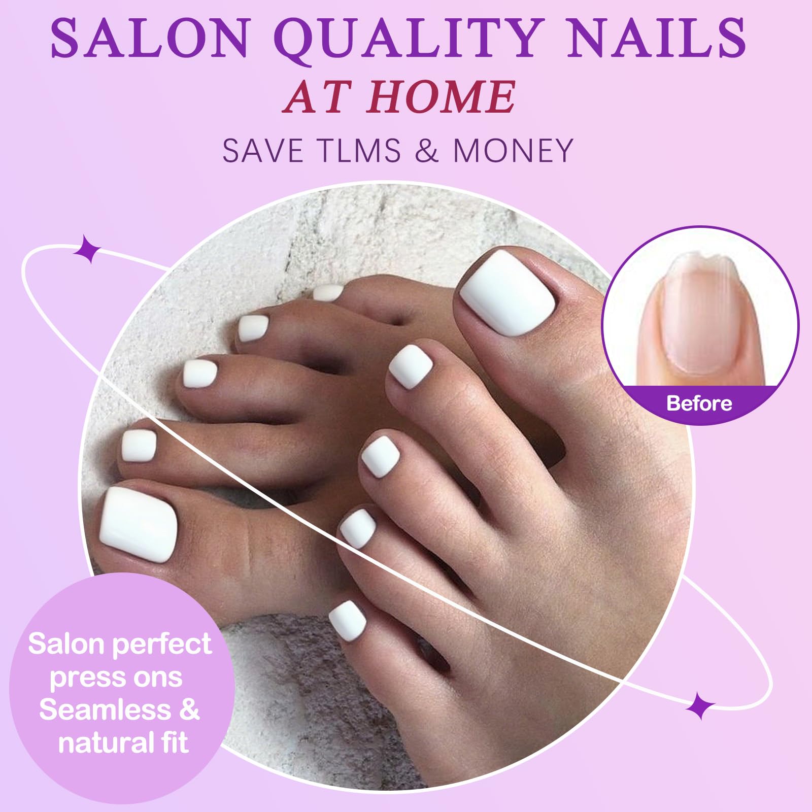 LuckForever adhesive jelly tabs included for clean, damage-free toe nail applications.