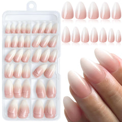 LuckForever ombre nails almond short kit showcases easy-to-use press-on nails for home manicures.