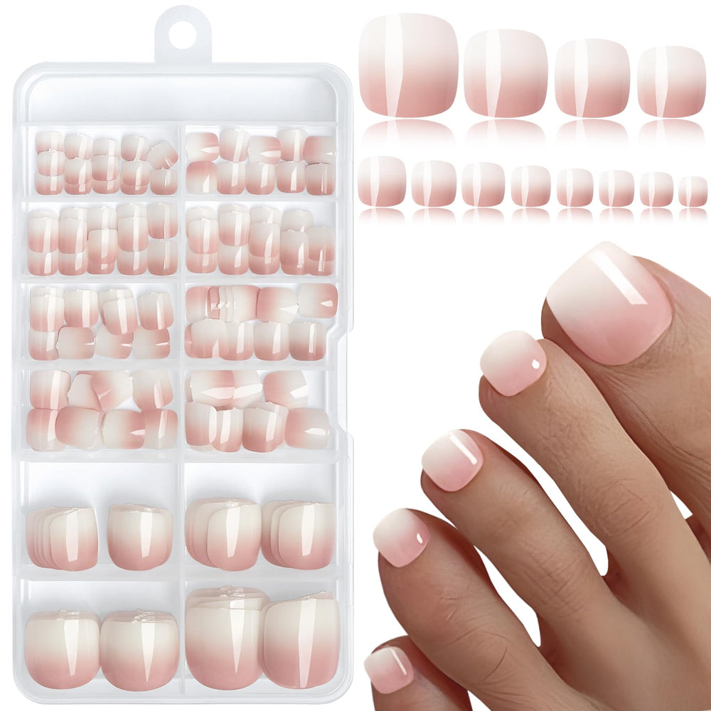 LuckForever ombre square toenails in white to pink packaging for a lasting pedicure.