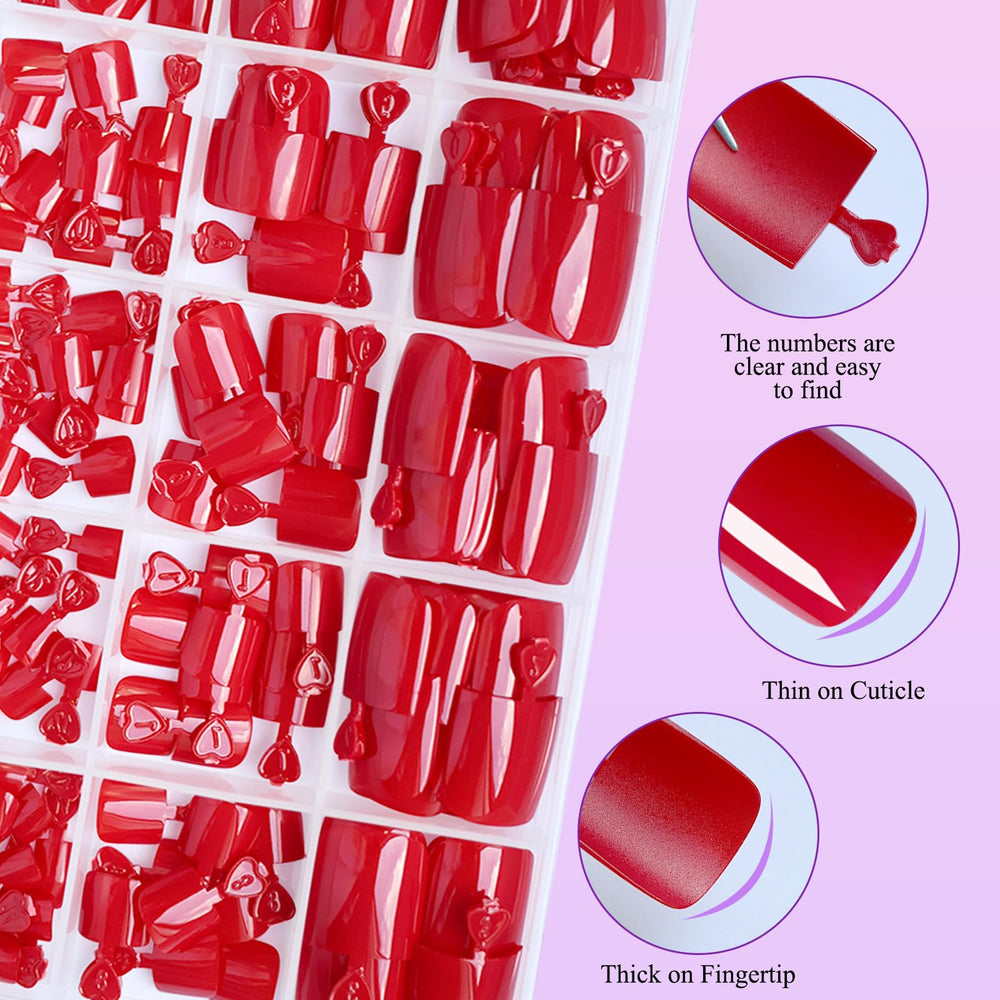 LuckForever red short square toenails providing natural-looking toe coverage.