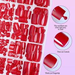LuckForever red short square toenails providing natural-looking toe coverage.