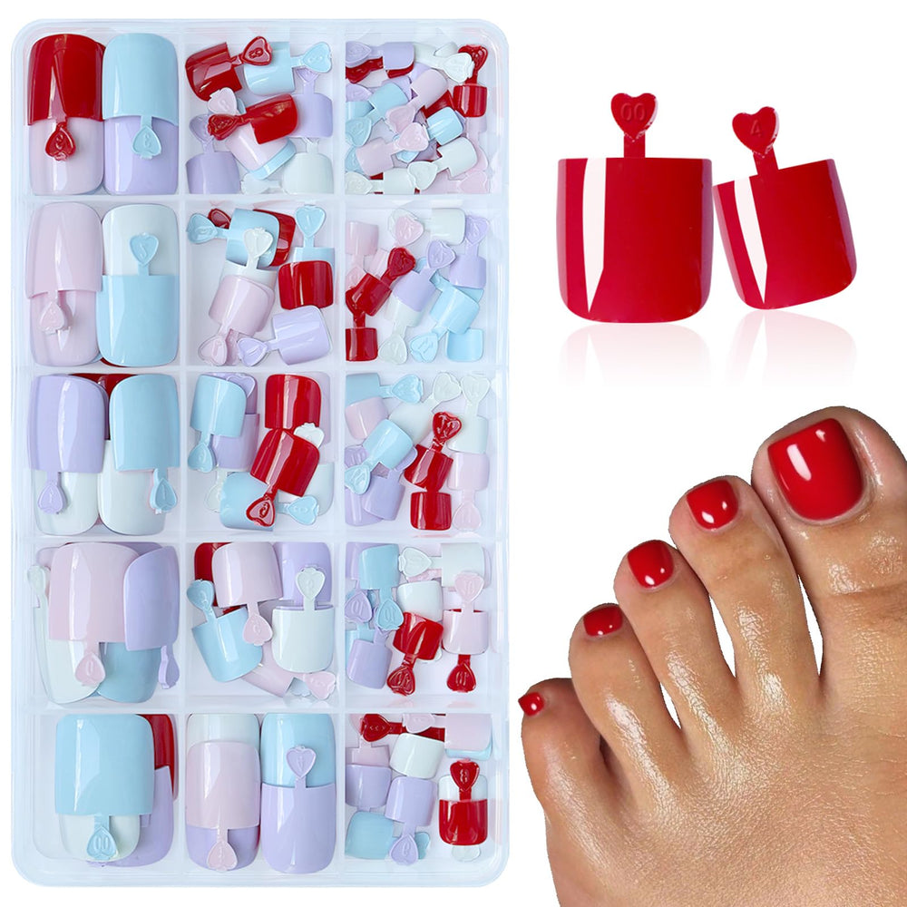 LuckForever blue square toe nails for quick at-home pedicure with secure stay