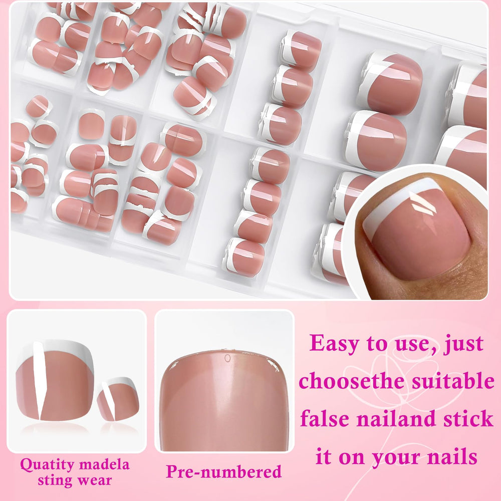 LuckForever white French tip toenails close-up for a classic chic look