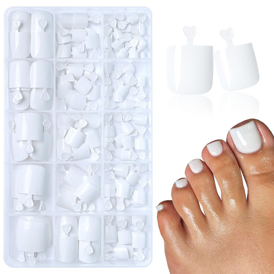 LuckForever white press on toenails set with jelly tabs for salon-like pedicures at home.