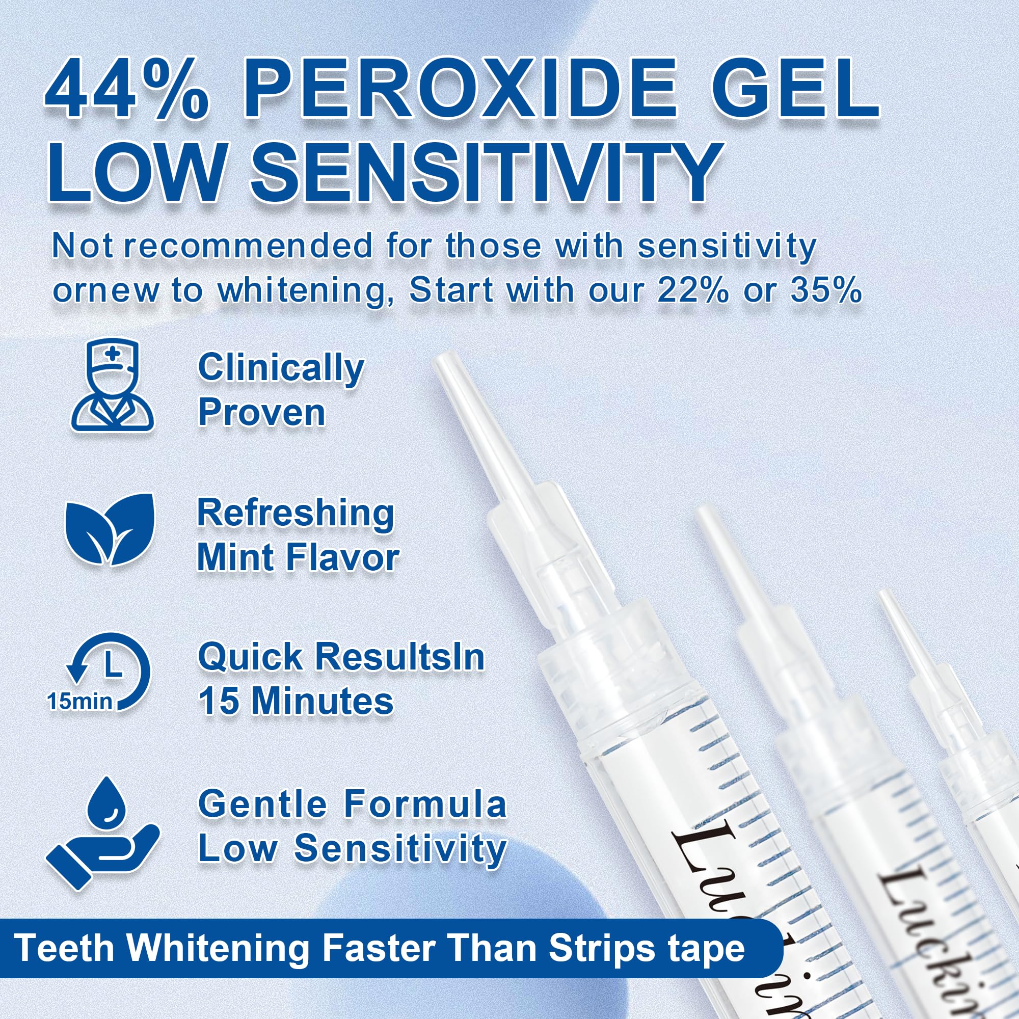 Pack of ten whitening gel tubes displayed