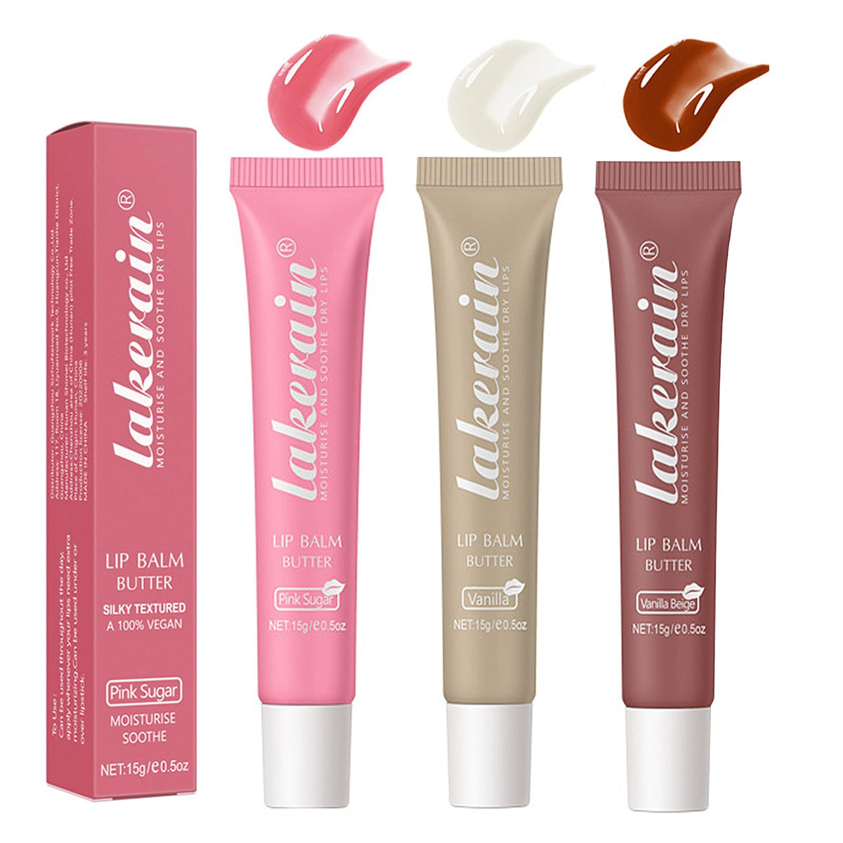 LuckNest 3 Color Glossy Lip Balm tubes showing vibrant shine and color.