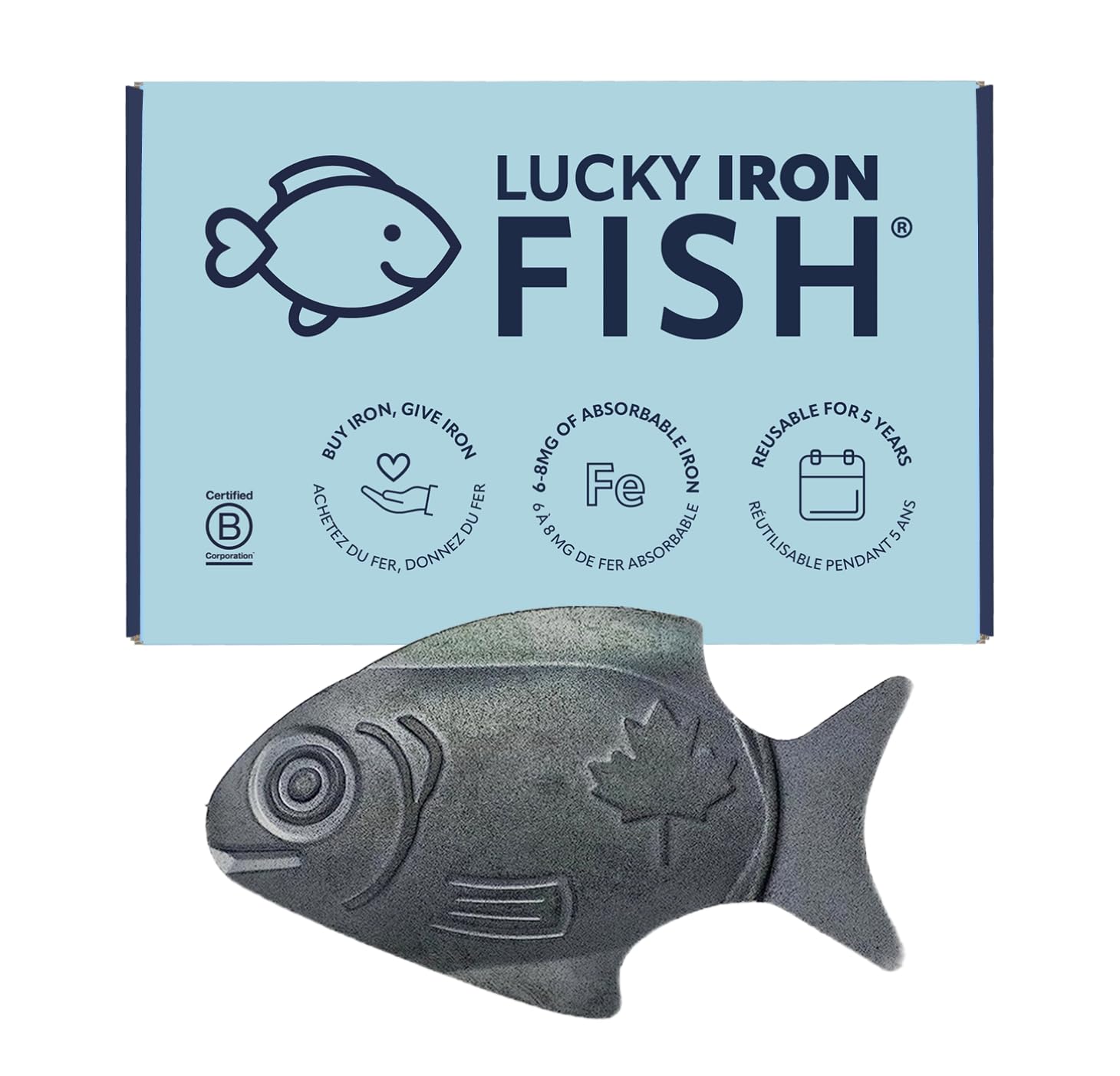 The Original Lucky Iron Fish® product with packaging