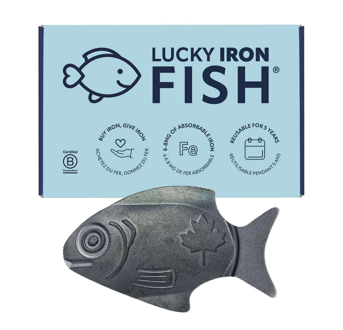 The Original Lucky Iron Fish® product with packaging
