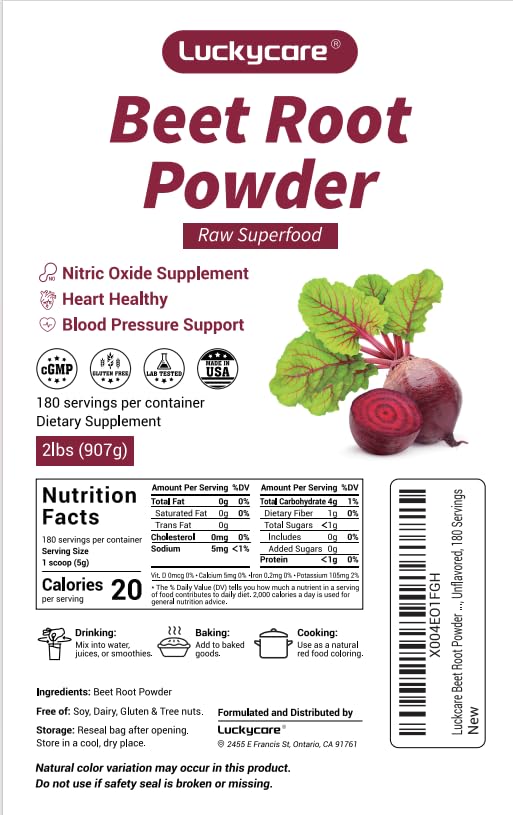Open bottle of Luckycare beet root powder