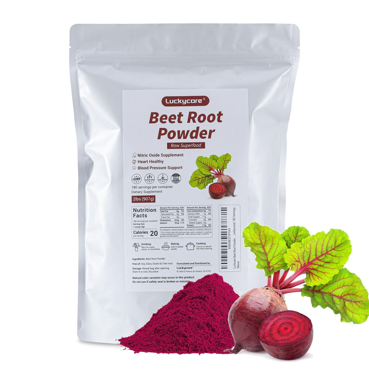 Front view of Luckycare Raw Beet Root Powder 2lb container