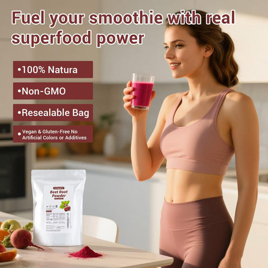 Luckycare beet root powder packaging and 2lb label