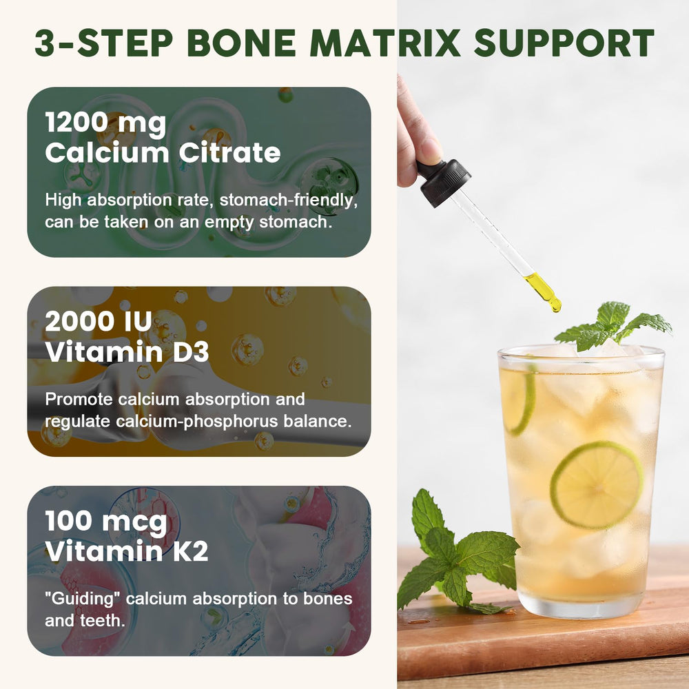 Two milliliters serving of calcium citrate liquid drops