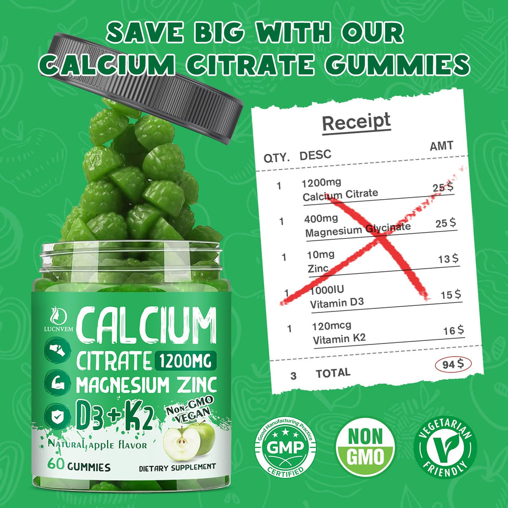 Nutrition label for LUCNVEM Calcium Citrate 1200 mg gummies