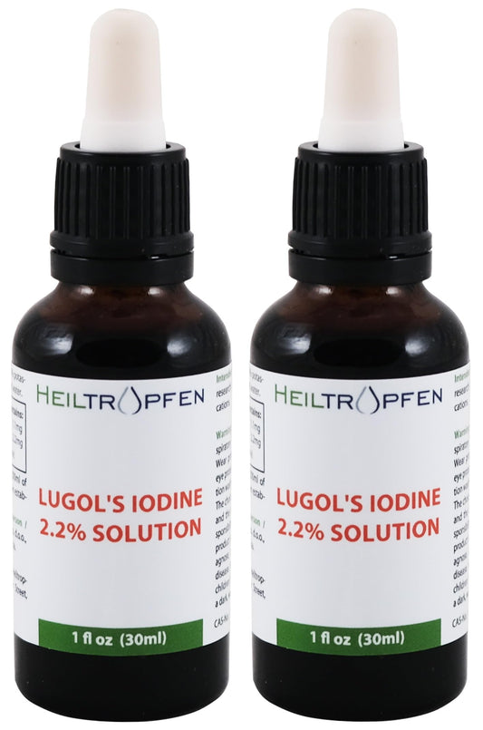 Two Lugol's iodine solution bottles in amber glass (2x1 fl oz / 2x30 ml)