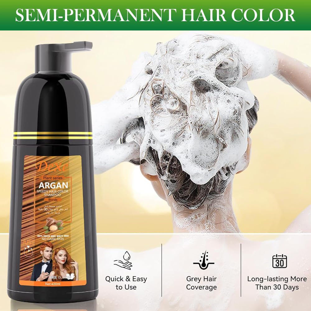 Hand applying LUJAJIAO shampoo-dye demonstrates quick 5–10 minute process